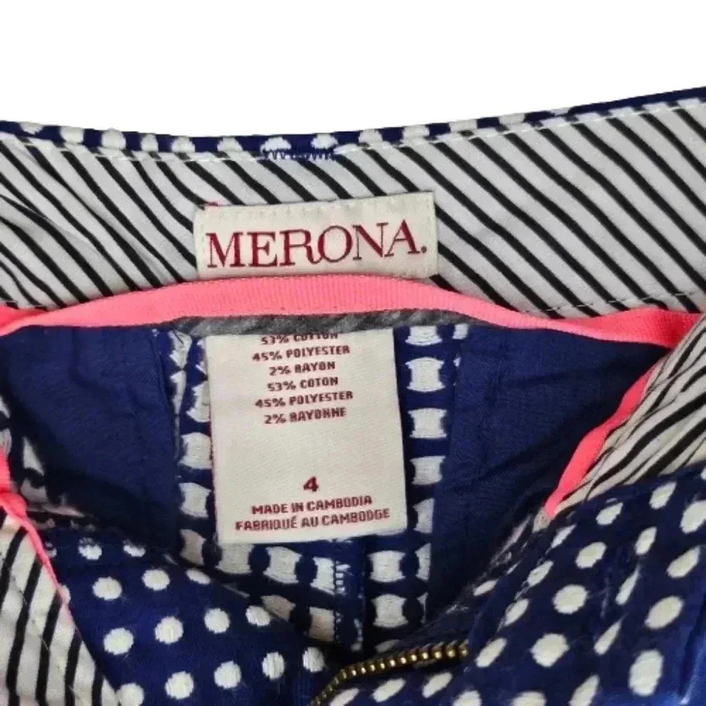 Merona Blue Polka Dot Short Shorts Size 4 Cuffed Cotton Blend Summer Casual Chic - Picture 5 of 13